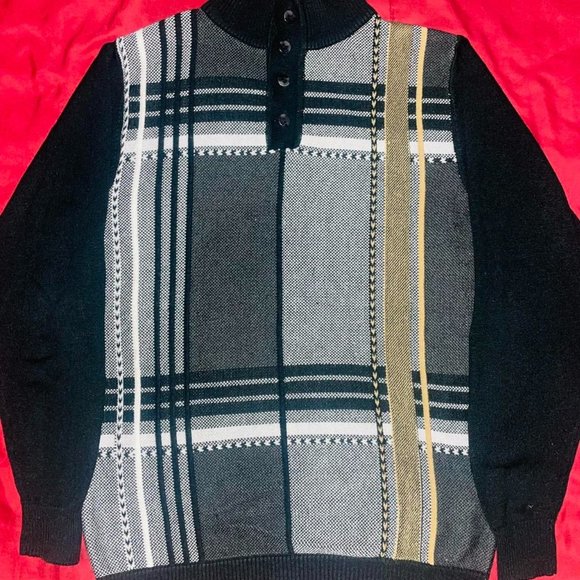 Vintage H By Steve Harvey Colorblock Long Sleeve 1/4 Button Golf Polo Medium - Picture 2 of 4